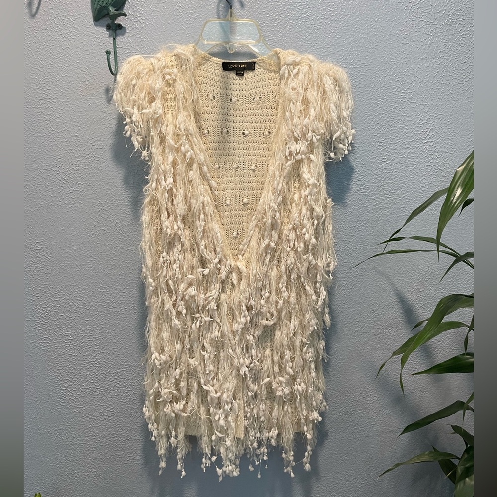 Love Tree Shaggy Knit Long Vest